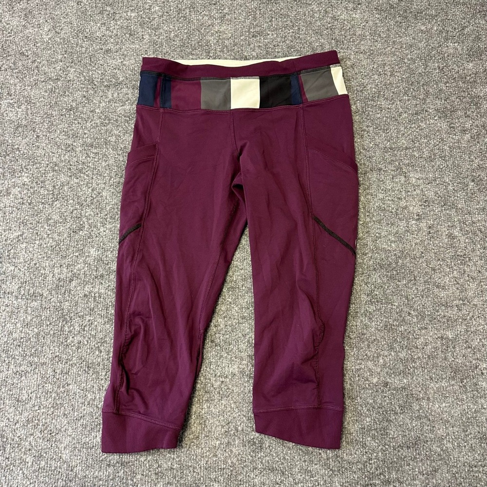 Lululemon Leggings Womens Size 4 Plum Purple Cropped Athletic Yoga Side Pockets